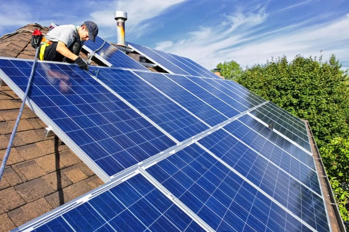 Solar panels with sunlight